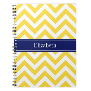 Pineapple White LG Chevron Navy Blue Name Monogram Notebook