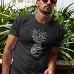 Pineapple White Outline Black Tropical T-Shirt