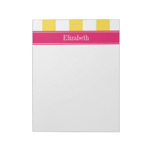 Pineapple White XL Stripes,Raspberry Name Monogram Notepad