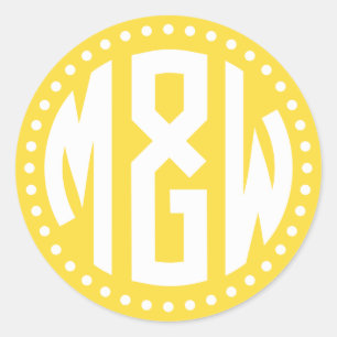 Pineapple Wht 3 Initial Circle Monogram Dot DIY BG Classic Round Sticker