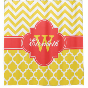 Pineapple Wht Coral Red Moroccan #5 Chevron 1IQRN Shower Curtain