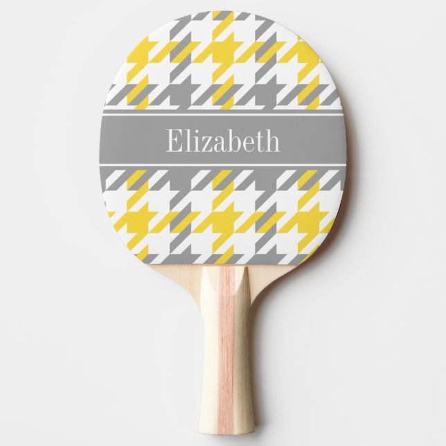 Pineapple Wht Dk Gray Houndstooth Name Monogram Ping Pong Paddle (Front)