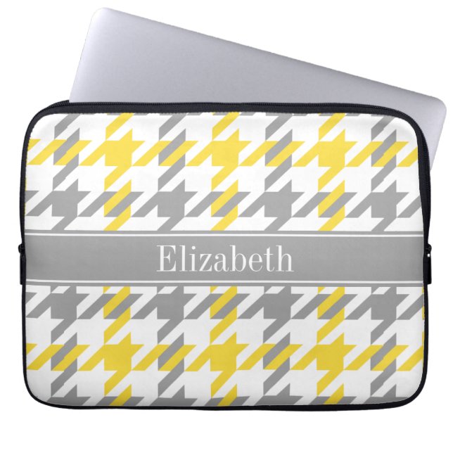 Pineapple Wht Dk Grey Houndstooth Name Monogram Laptop Sleeve (Front)