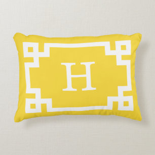 Pineapple Wht Greek Key Frame #2 Initial Monogram Decorative Cushion