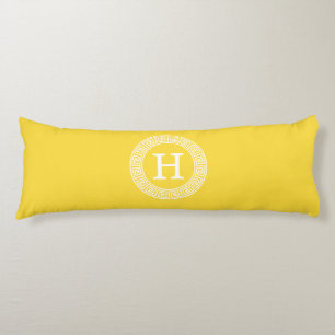 Pineapple Wht Greek Key Rnd Frame Initial Monogram Body Cushion