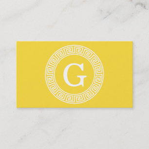 Pineapple Wht Greek Key Rnd Frame Initial Monogram Business Card