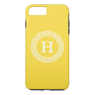 Pineapple Wht Greek Key Rnd Frame Initial Monogram iPhone 8 Plus/7 Plus Case