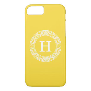 Pineapple Wht Greek Key Rnd Frame Initial Monogram iPhone 8/7 Case
