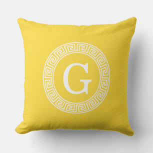 Pineapple Wht Greek Key Rnd Frame Initial Monogram Cushion