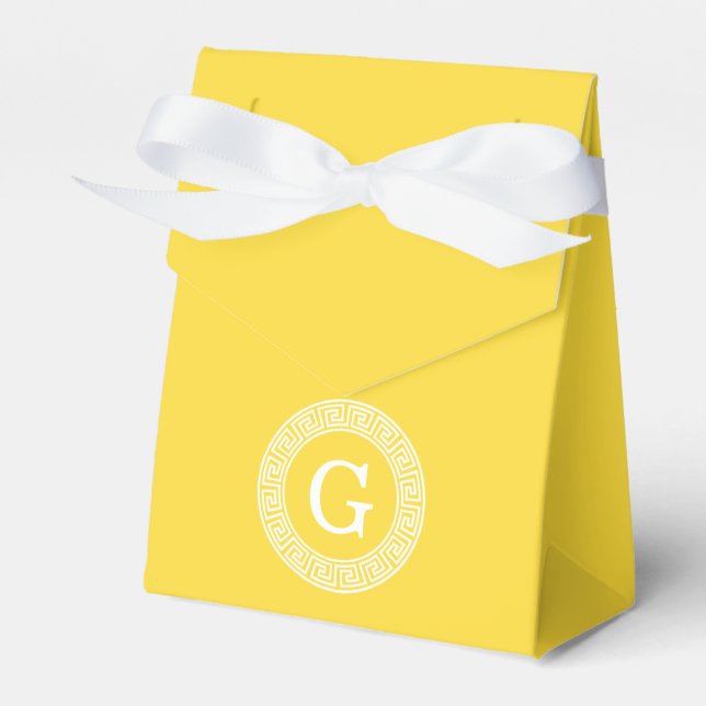 Pineapple Wht Greek Key Rnd Frame Initial Monogram Favour Box (Front Side)