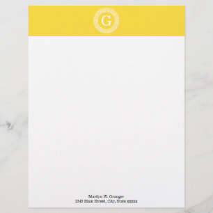 Pineapple Wht Greek Key Rnd Frame Initial Monogram Letterhead
