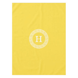 Pineapple Wht Greek Key Rnd Frame Initial Monogram Tablecloth
