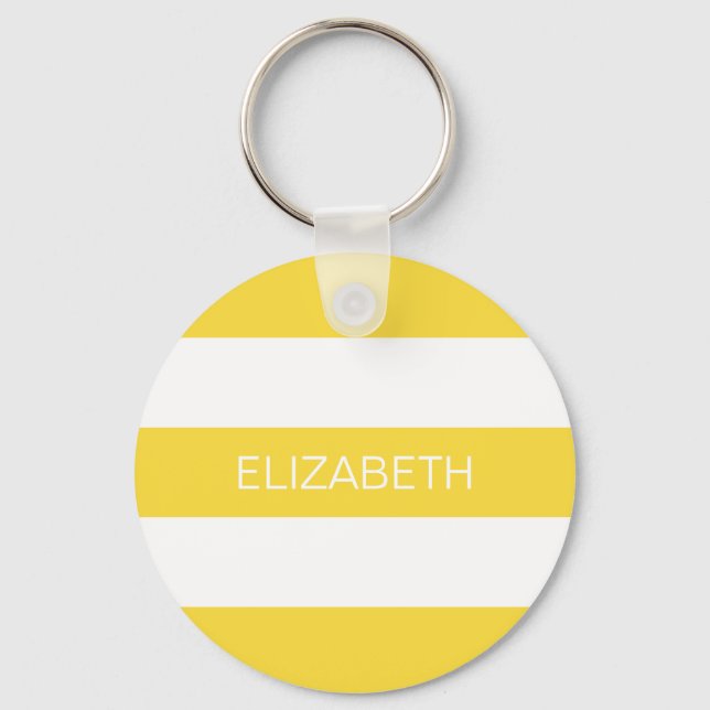 Pineapple Wht Horiz Preppy Stripe #3 Name Monogram Key Ring (Front)