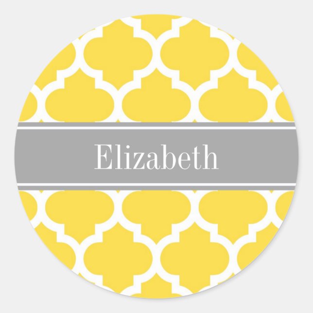 Pineapple Wht Moroccan #5 Dk Grey Name Monogram Classic Round Sticker (Front)