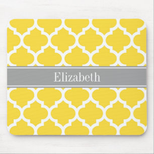Pineapple Wht Moroccan #5 Dk Grey Name Monogram Mouse Mat