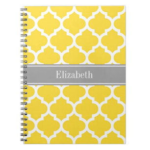 Pineapple Wht Moroccan #5 Dk Grey Name Monogram Notebook