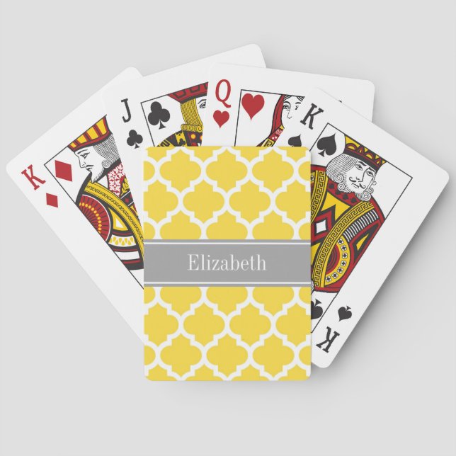 Pineapple Wht Moroccan #5 Dk Grey Name Monogram Playing Cards (Back)