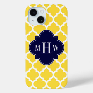Pineapple Wht Moroccan #5 Navy 3 Initial Monogram iPhone 15 Case