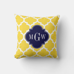 Pineapple Wht Moroccan #5 Navy 3 Initial Monogram Cushion
