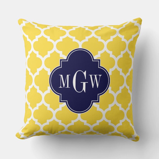 Pineapple Wht Moroccan #5 Navy 3 Initial Monogram Cushion (Front)