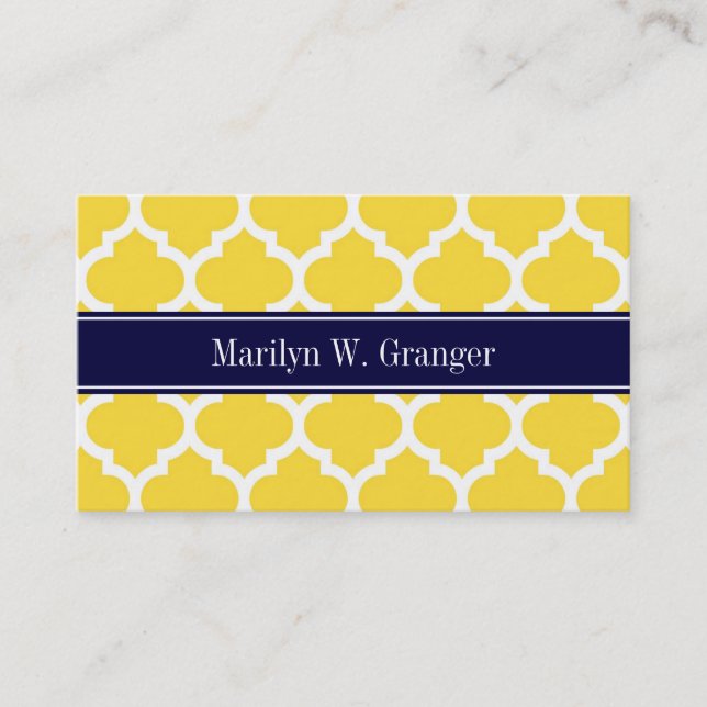 Pineapple Wht Moroccan #5 Navy Blue Name Monogram Business Card (Front)