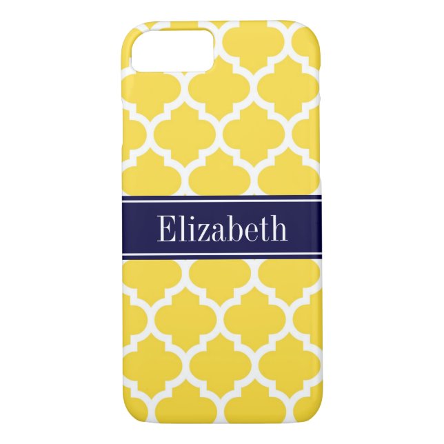 Pineapple Wht Moroccan #5 Navy Blue Name Monogram Case-Mate iPhone Case (Back)