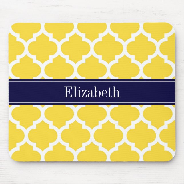 Pineapple Wht Moroccan #5 Navy Blue Name Monogram Mouse Mat (Front)