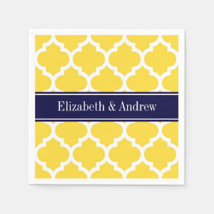 Pineapple Wht Moroccan #5 Navy Blue Name Monogram Napkin