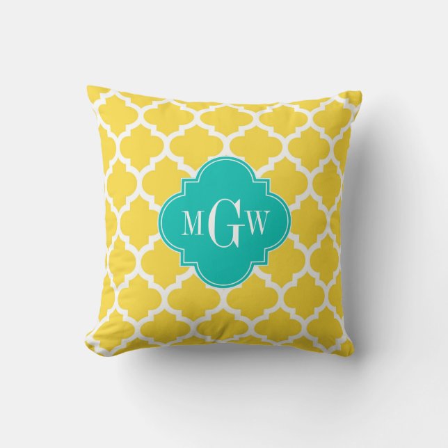 Pineapple Wht Moroccan #5 Teal 3 Initial Monogram Cushion (Front)