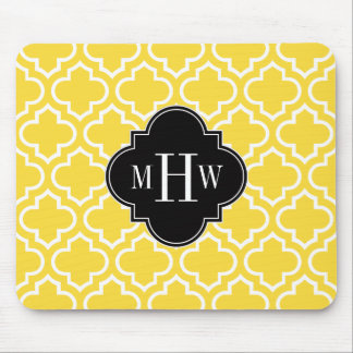 Pineapple Wht Moroccan #6 Black 3 Initial Monogram Mouse Mat