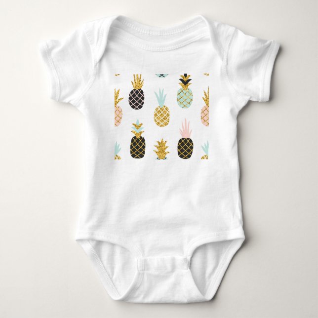 Pineapple with gold glitter, creative pattern. baby bodysuit (Front)