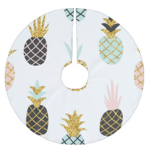 Pineapple with gold glitter, creative pattern. brushed polyester tree skirt