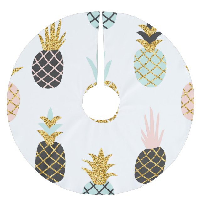 Pineapple with gold glitter, creative pattern. brushed polyester tree skirt (Front)