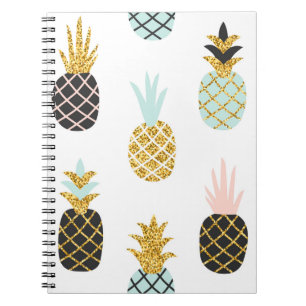 Pineapple with gold glitter, creative pattern. notebook