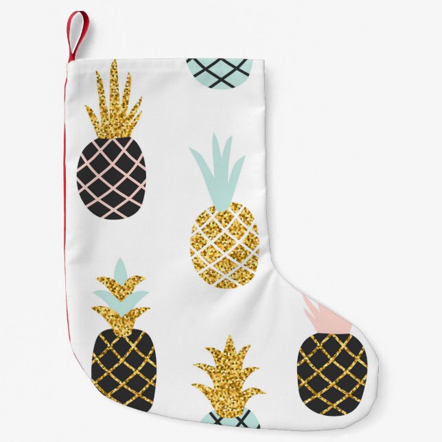 Pineapple with gold glitter, creative pattern. small christmas stocking (Front)