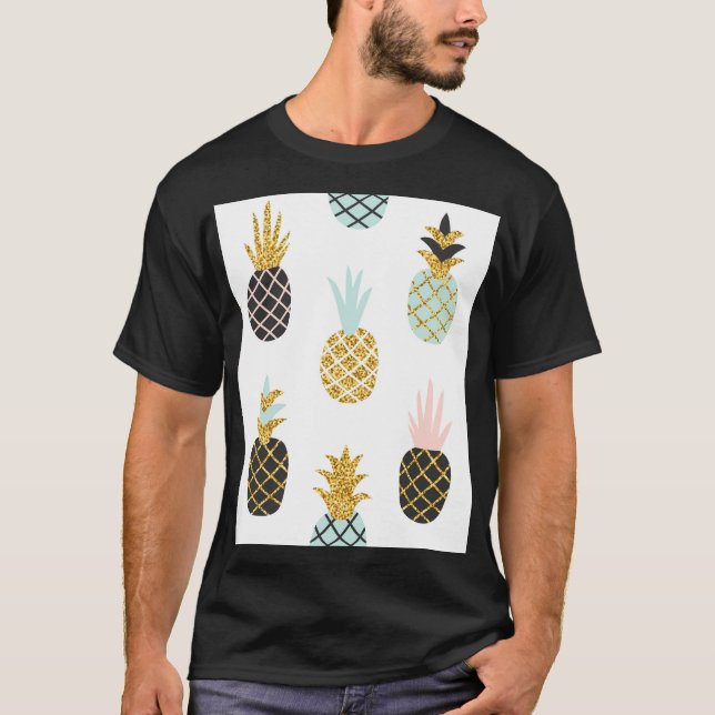 Pineapple with gold glitter, creative pattern. T-Shirt (Front)