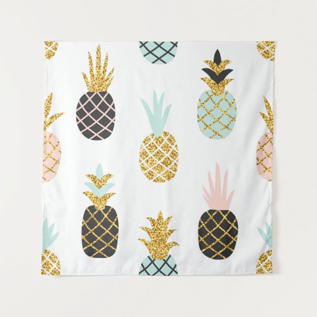 Pineapple with gold glitter, creative pattern. tapestry (Front)