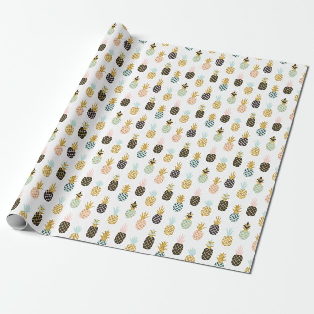 Pineapple with gold glitter, creative pattern. wrapping paper (Unrolled)