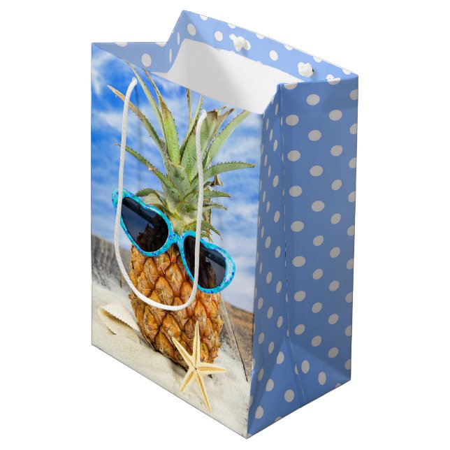 Pineapple with Heart Sunglasses Polka Dots Medium Gift Bag (Front Angled)