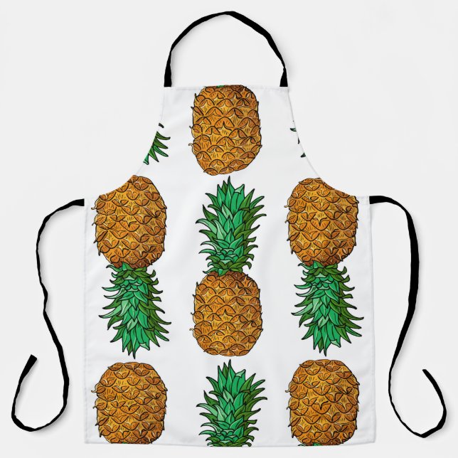 Pineapple with leaves. Seamless pattern with tropi Apron (Front)