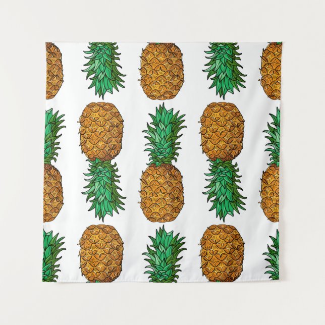 Pineapple with leaves. Seamless pattern with tropi Tapestry (Front)