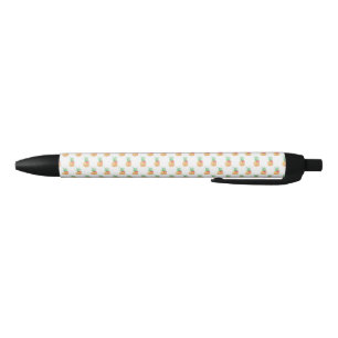 Pineapple with Pink Flower Seamless Pattern Black Ink Pen