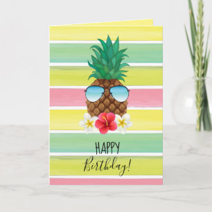 Pineapple with sunglasses birthday greeting card