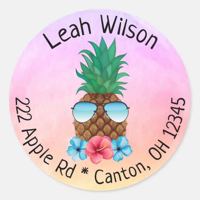 Pineapple with sunglasses return address label (Front)