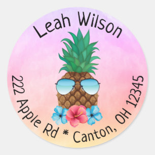 Pineapple with sunglasses return address label
