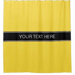 Pineapple Yellow Black Ribbon Name Monogram Shower Curtain