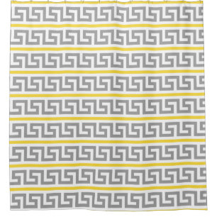 Pineapple Yellow Dk Grey Wht Greek Key Pattern #1 Shower Curtain