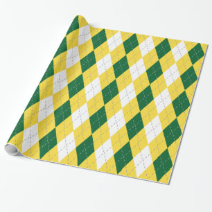 Pineapple Yellow Dk Grey Wht XL Argyle Wrapping Paper