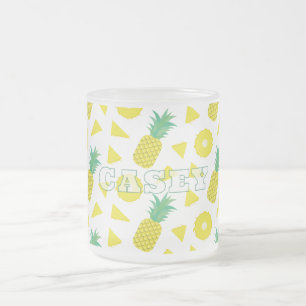 Pineapple Yellow Green Fruit Pattern Modern Frosted Glass Coffee Mug