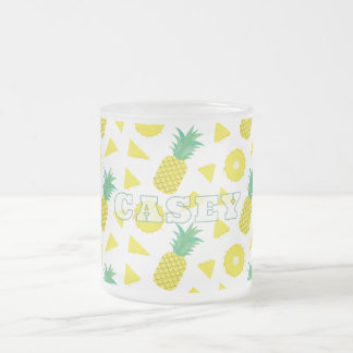 Pineapple Yellow Green Fruit Pattern Modern Frosted Glass Coffee Mug